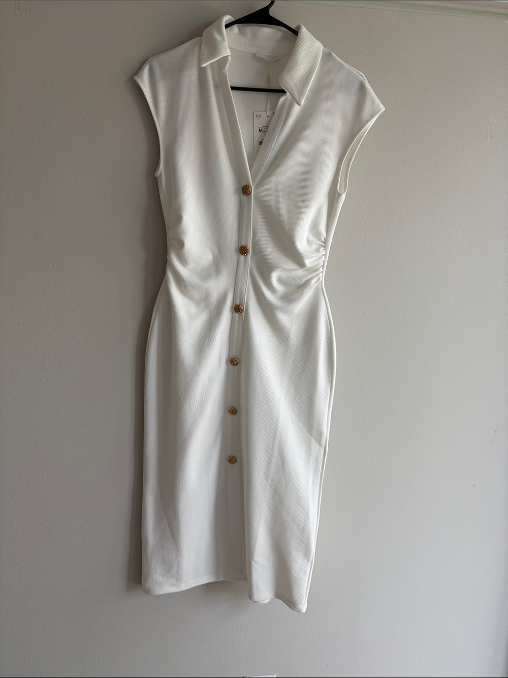 Zara Cream Shirt-Style Midi Dress with Gold Buttons